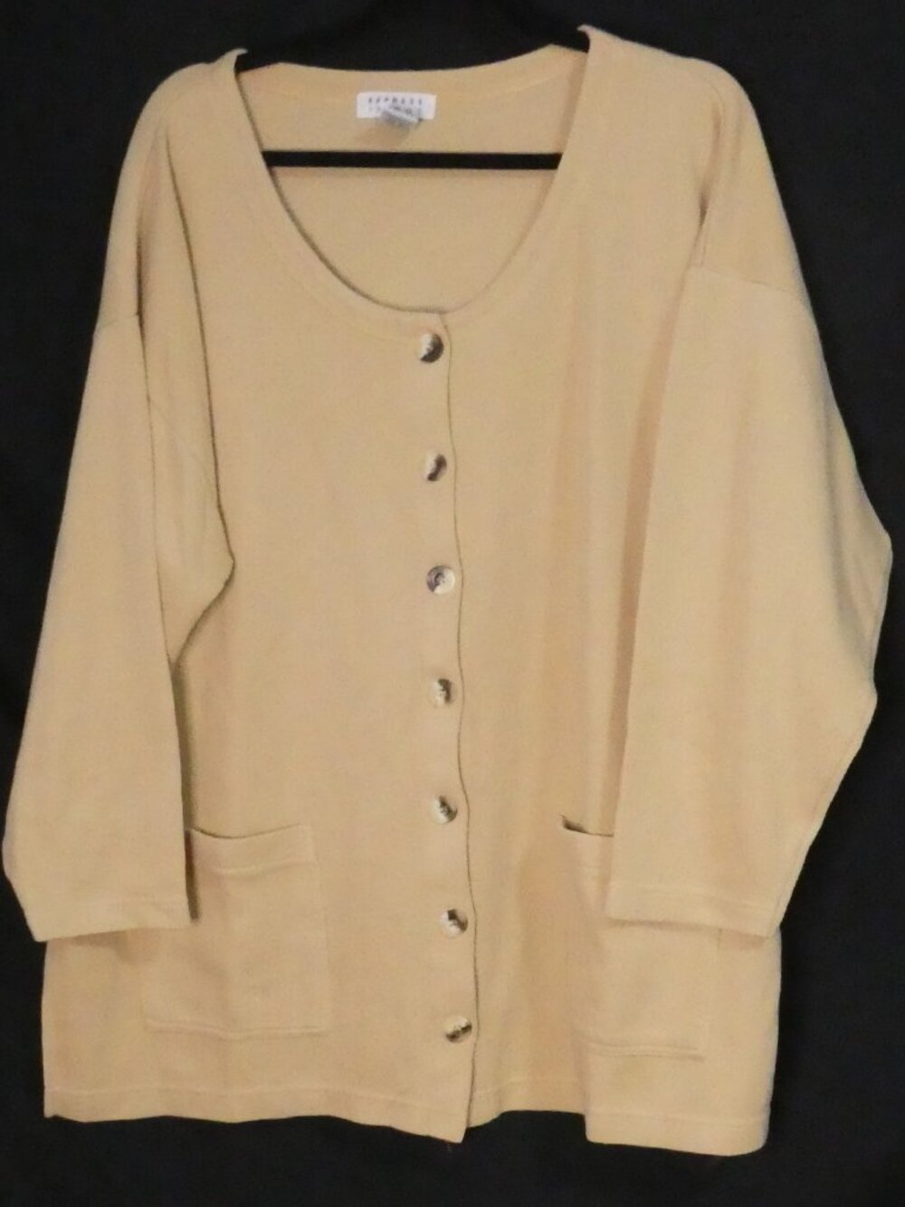 Vintage EXPRESS TRICOT Ribbed Knit Beige-Yellow Cardigan Sweater - Size Large